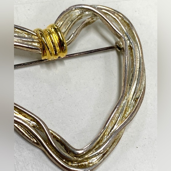 Premier Designs Jewelry Strings of Love Heart Brooch Pin Silver Gold Tone Metal - Picture 5 of 5